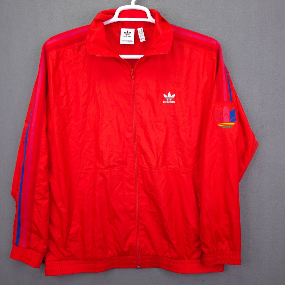 Adidas Originals Track Jacket 3D Trefoil Logo Red Blue Stripe Mens Large Jacket